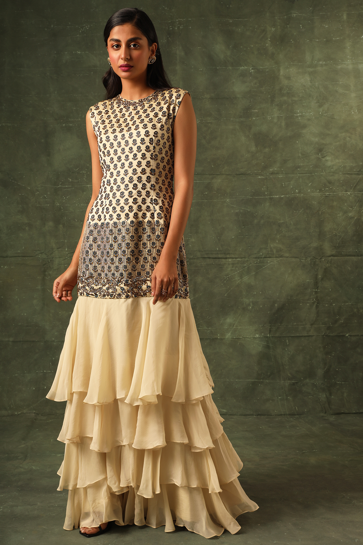 Ivory Four tiered ruffle dress