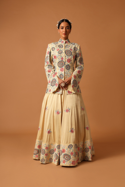 Iridessa jacket with lehenga and ruffle dupatta