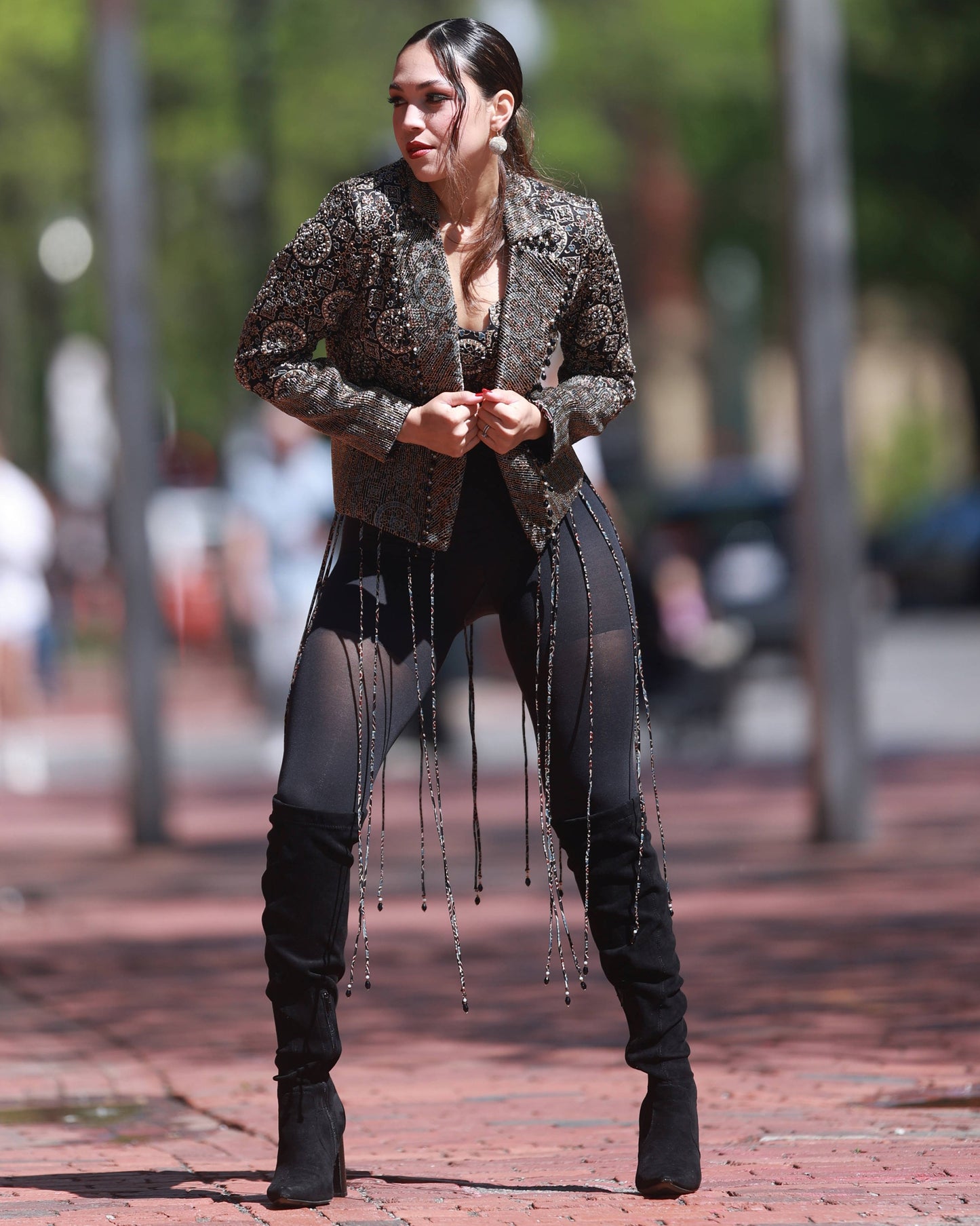 Black ajrakh embroidered blazer with embroidered blouse