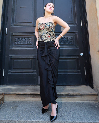 Black ajrakh patchwork corset and dhoti set