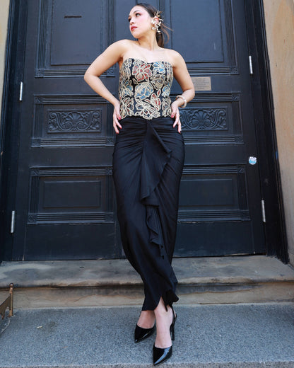 Black ajrakh patchwork corset and dhoti set