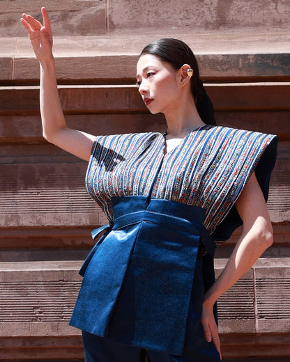 Cobalt blue jacket with straight pants