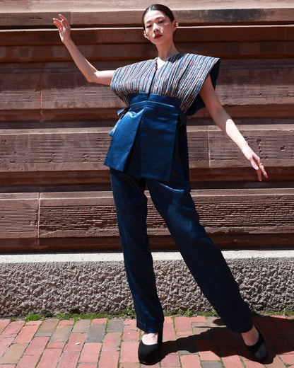 Cobalt blue jacket with straight pants