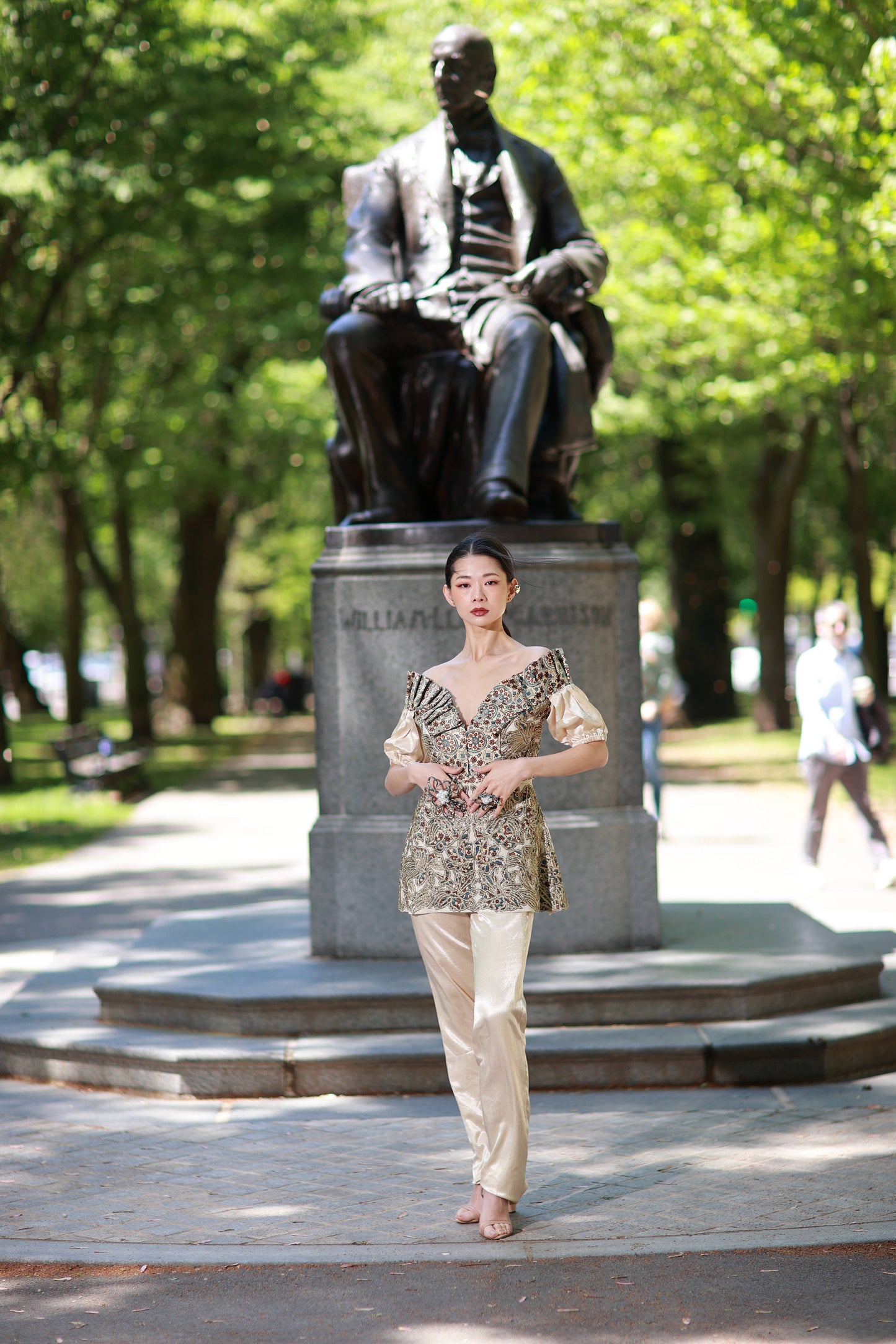 Ivory ajrakh print paplum top with pants