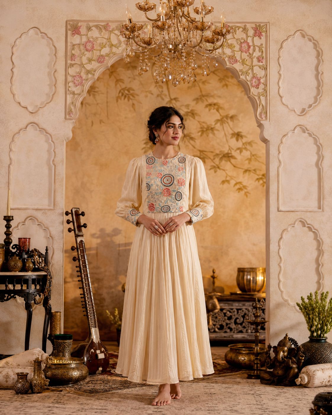 Ivory Embroidered Anarkali Dress
