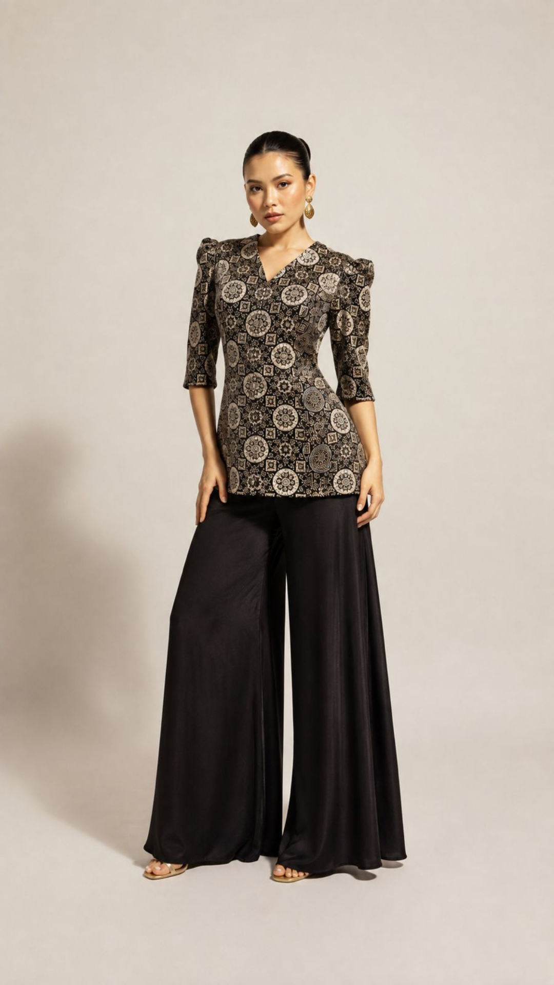 Black Heritage Print Peplum Co-Ord Set