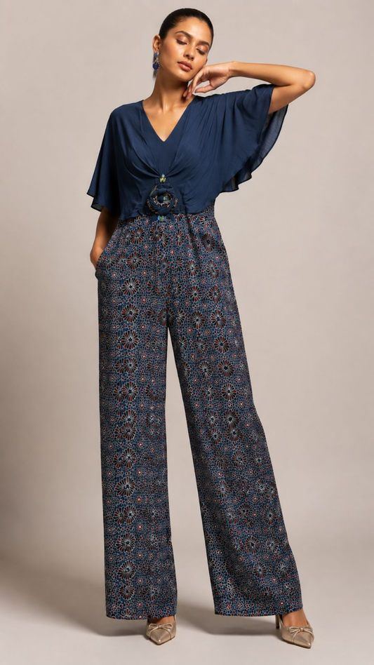 Midnight Blue Draped Cape Co-Ord Set