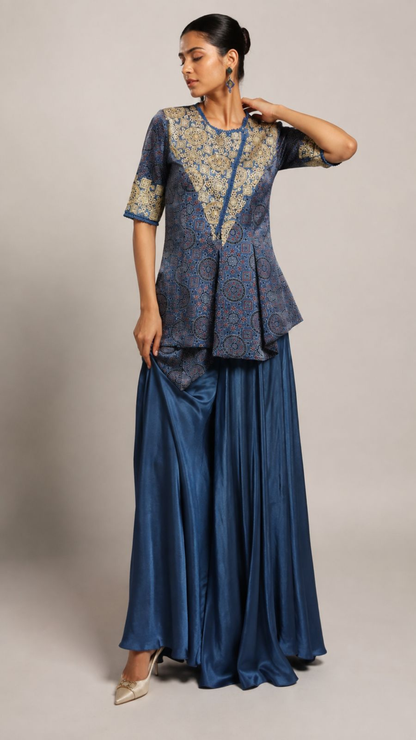 Blue Heritage Print Asymmetric Co-Ord Set