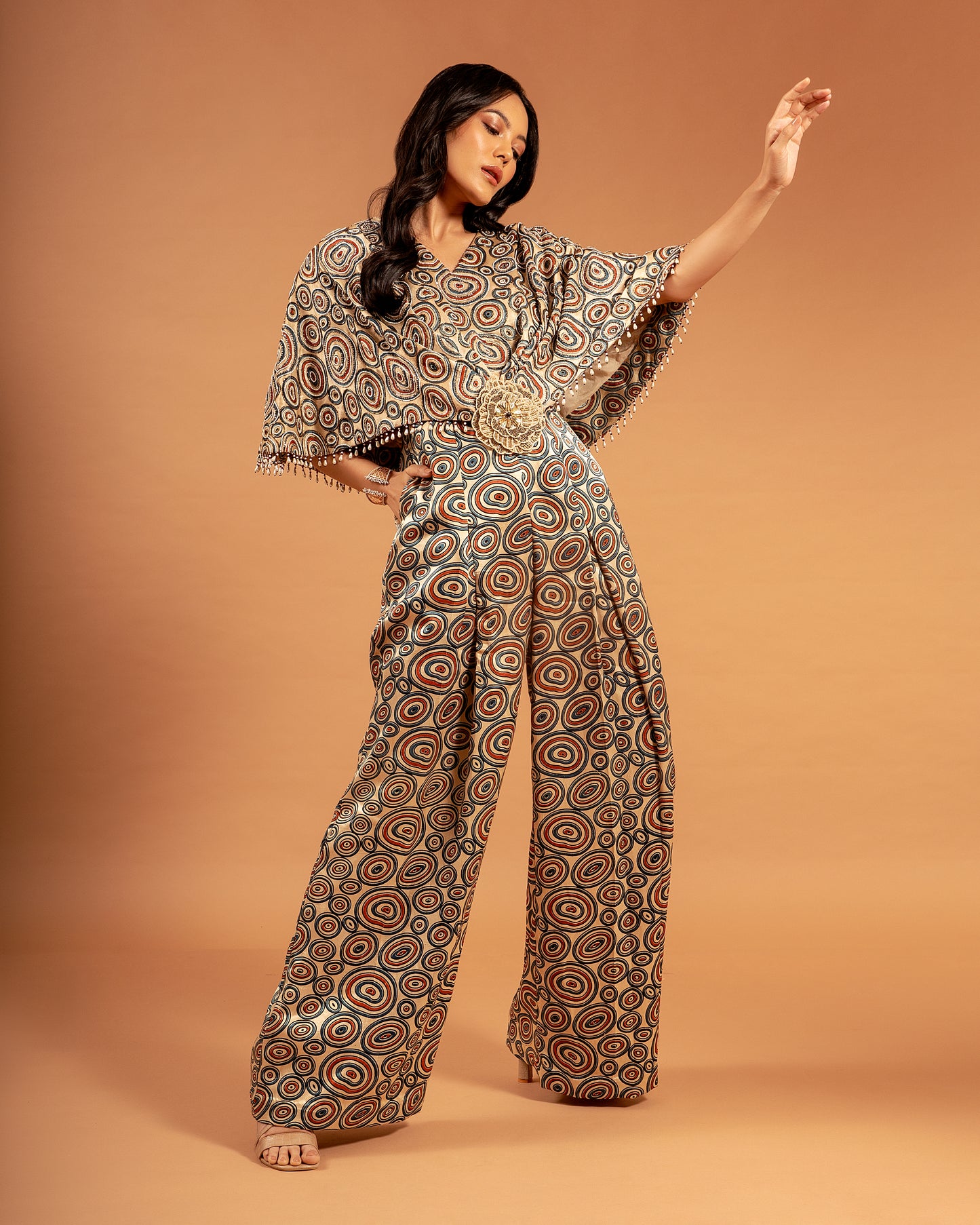 Ivory Ajrakh Print Wide Leg Jumpsuit