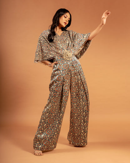 Ivory Ajrakh Print Wide Leg Jumpsuit