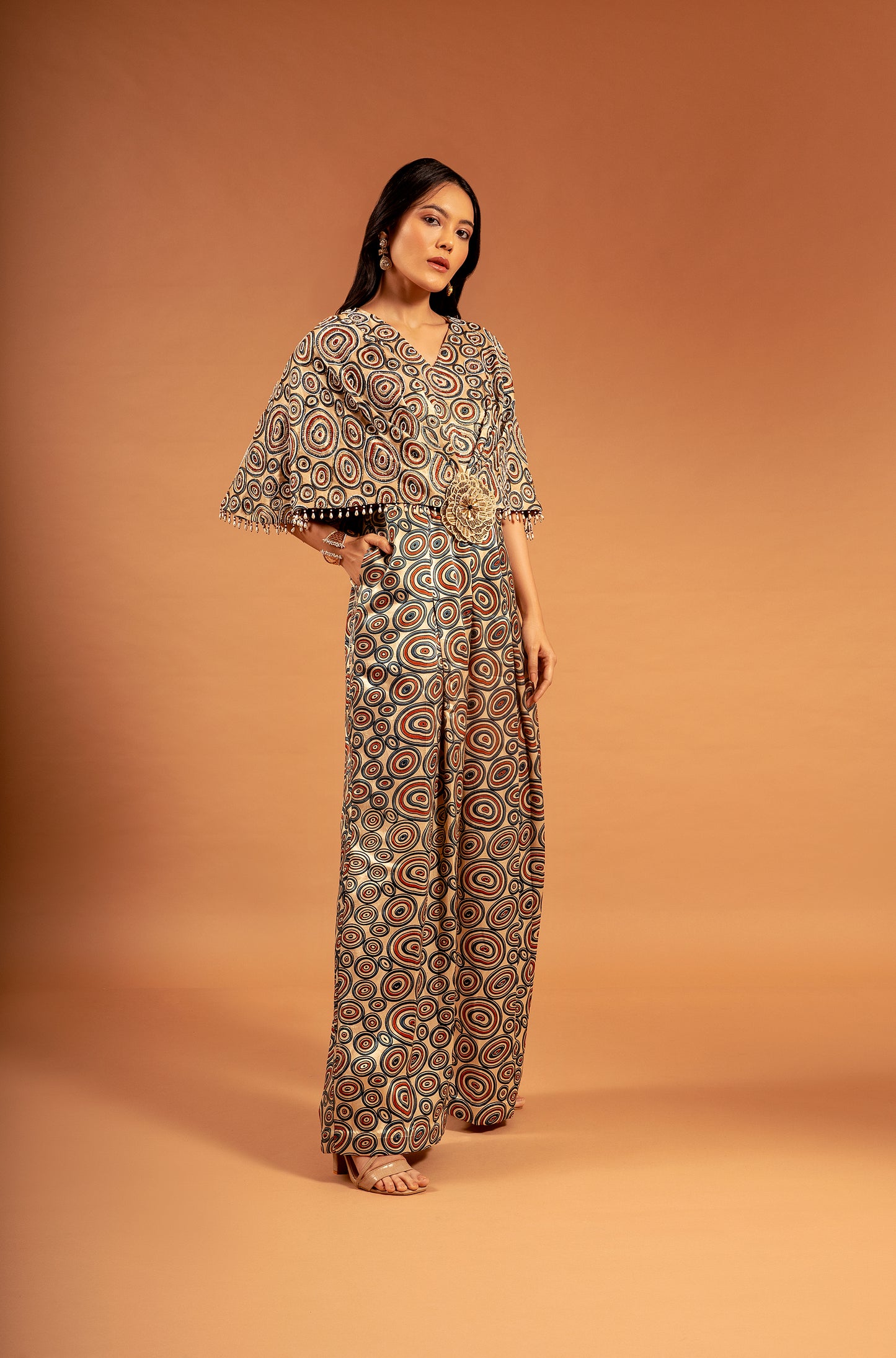 Ivory Ajrakh Print Wide Leg Jumpsuit