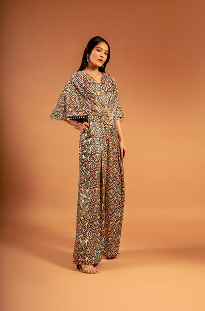 Ivory Ajrakh Print Wide Leg Jumpsuit