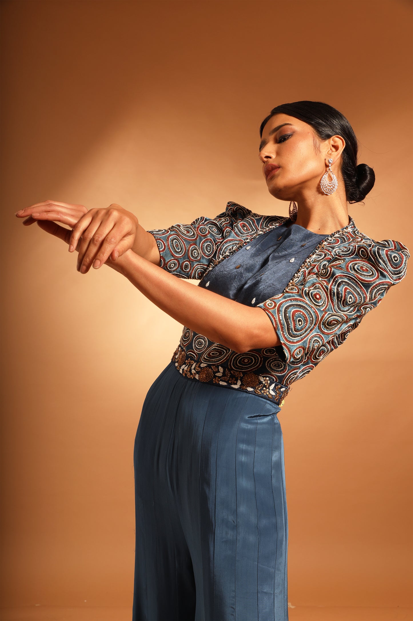 Blue Ajrakh embellished jumpsuit