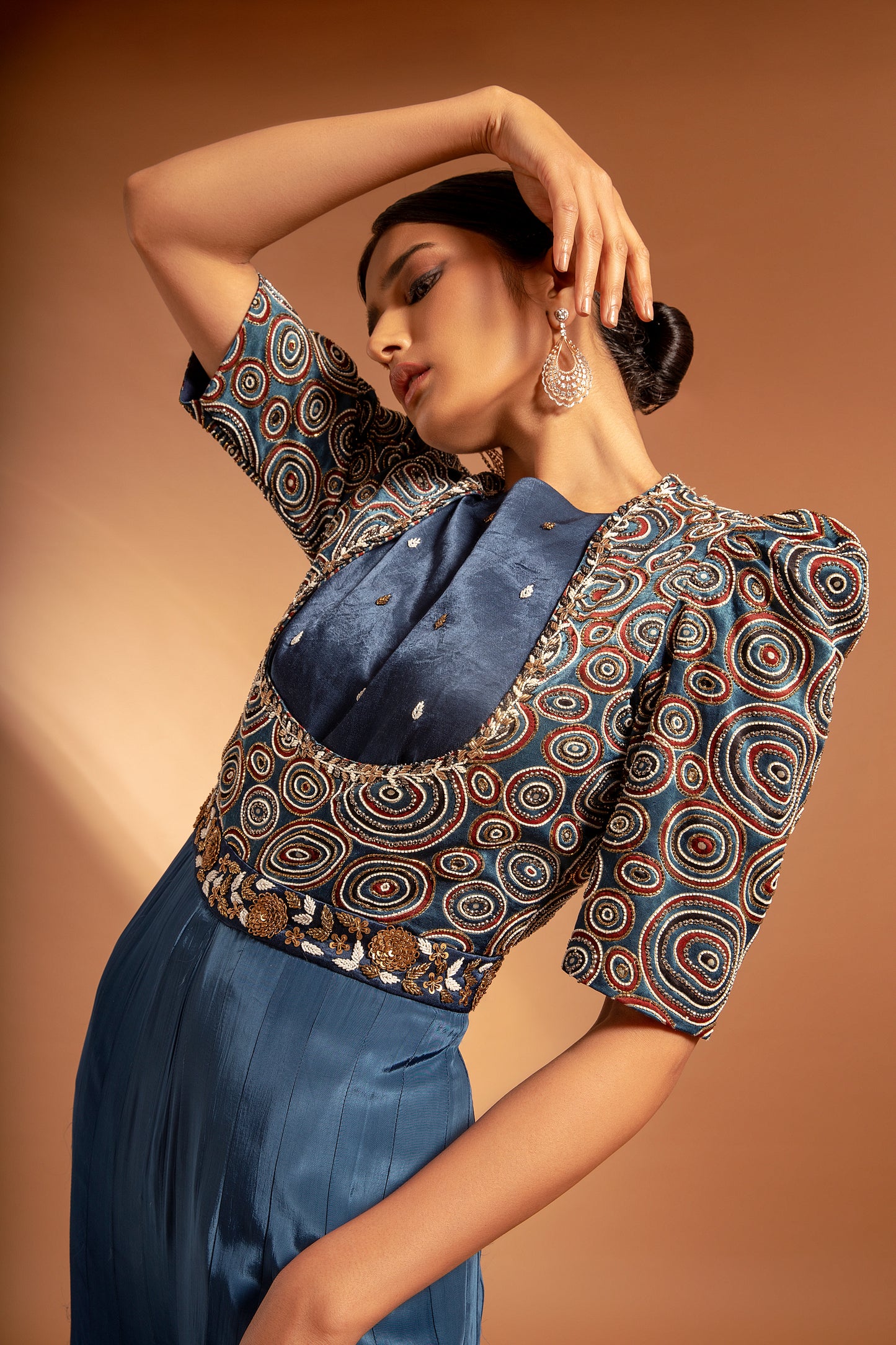 Blue Ajrakh embellished jumpsuit