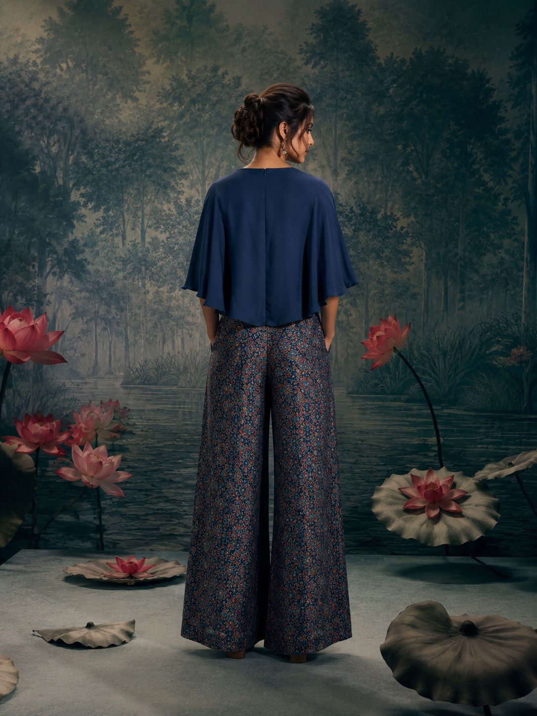 Midnight Blue Draped Cape Co-Ord Set