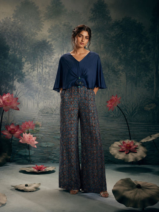 Midnight Blue Draped Cape Co-Ord Set