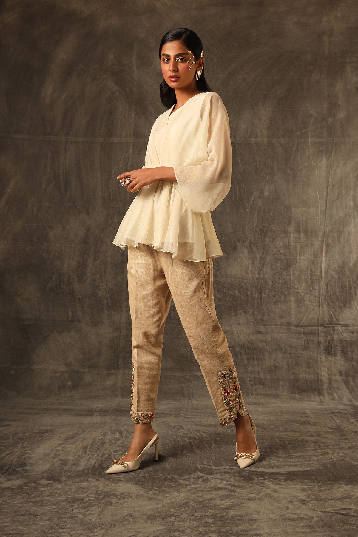Voile Kaftan draped top with jute pants