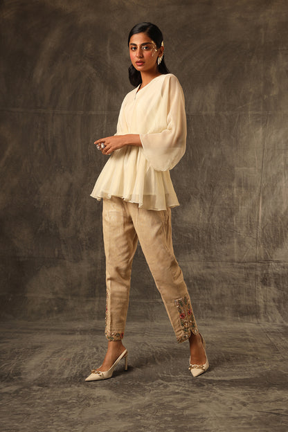 Voile Kaftan draped top with jute pants