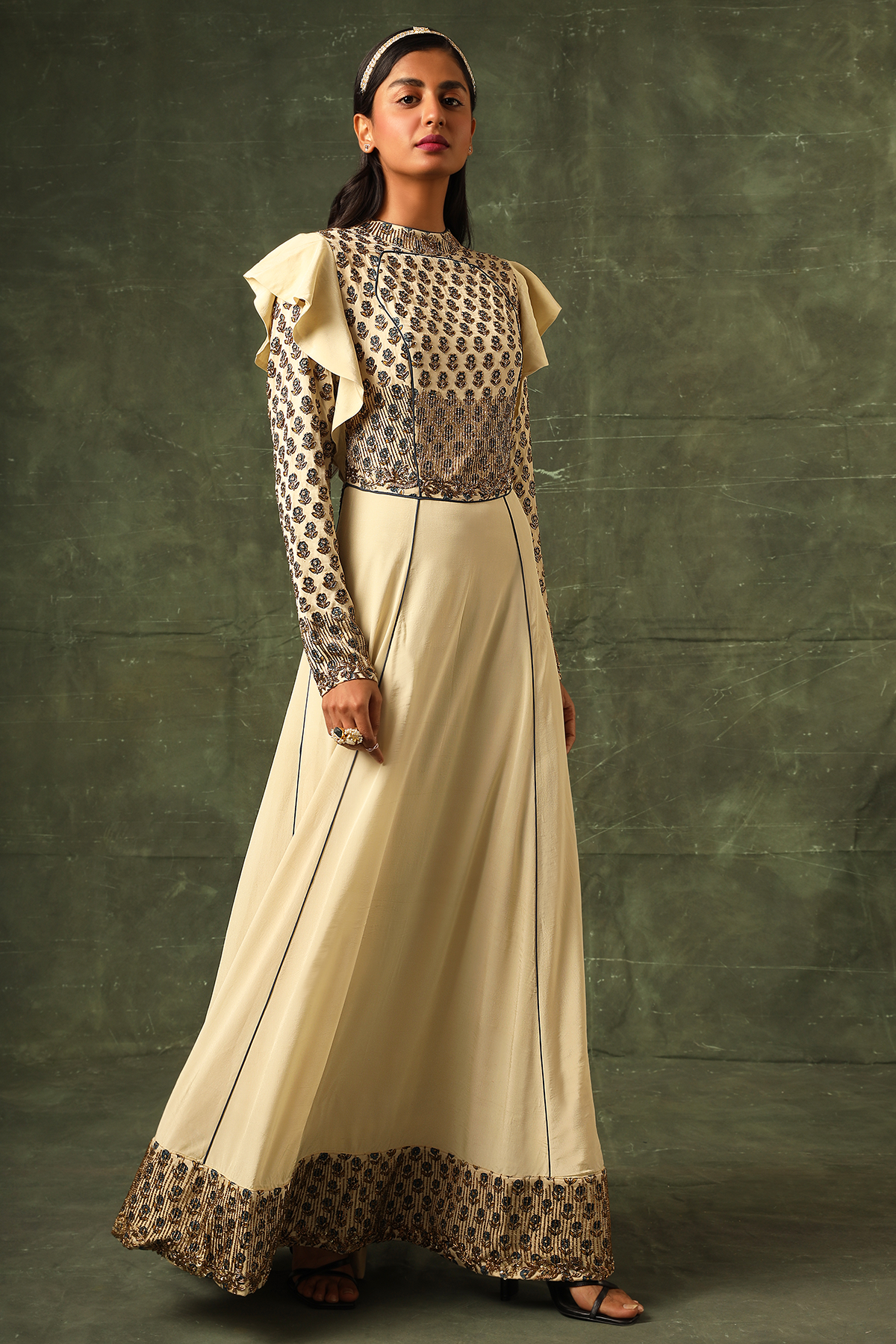 Ivory ajrakh A line gown