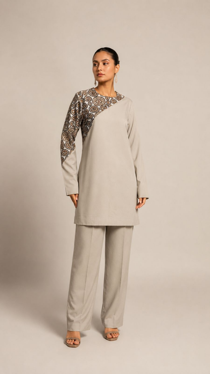 Grey Printed Yoke Co-Ord Set