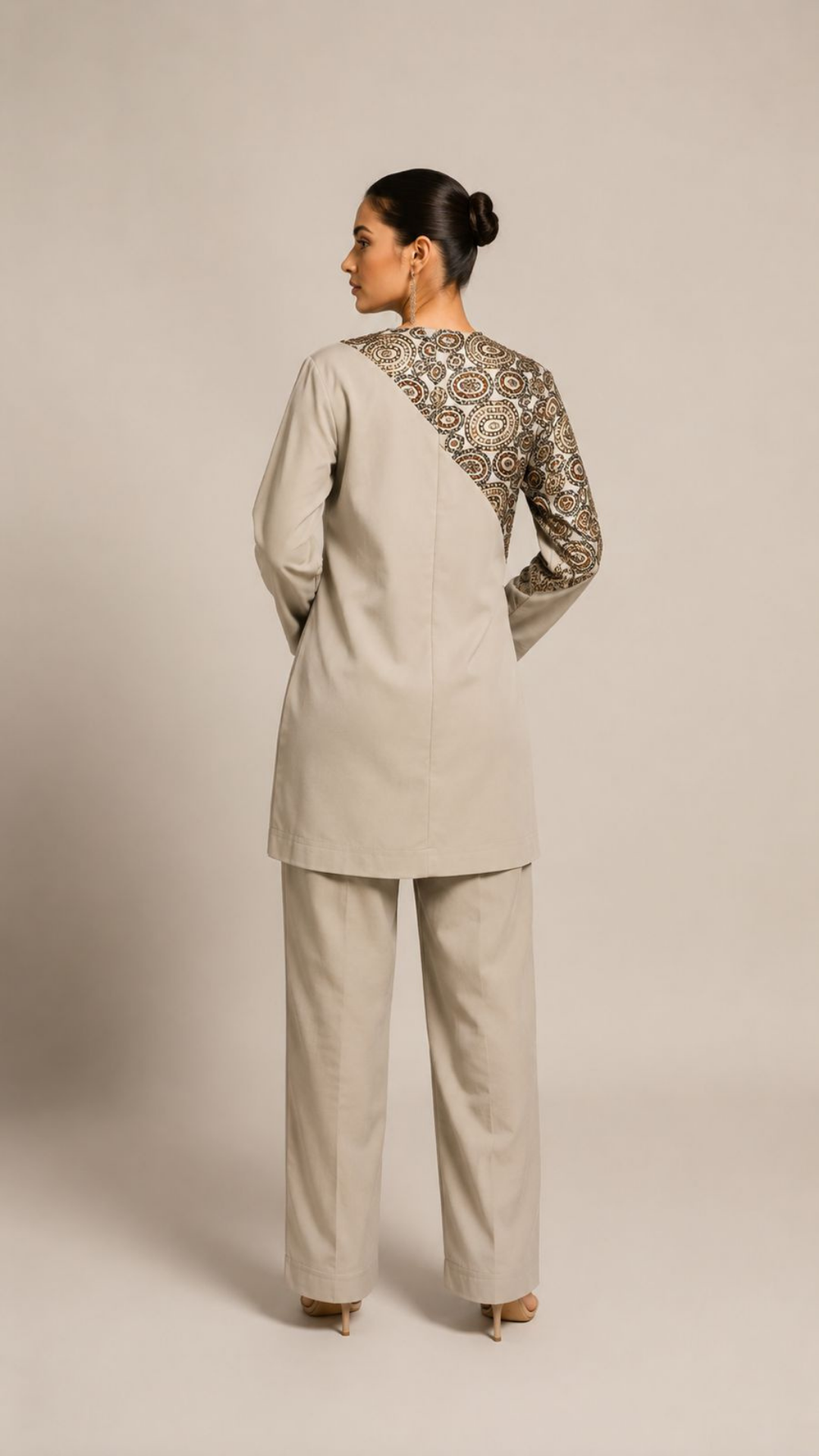 Grey Printed Yoke Co-Ord Set