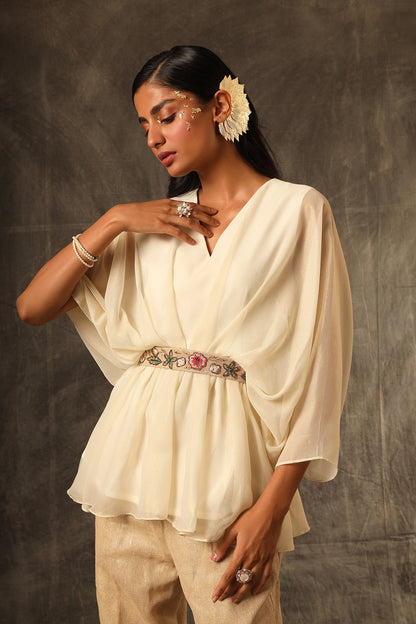 Voile Kaftan draped top with jute pants