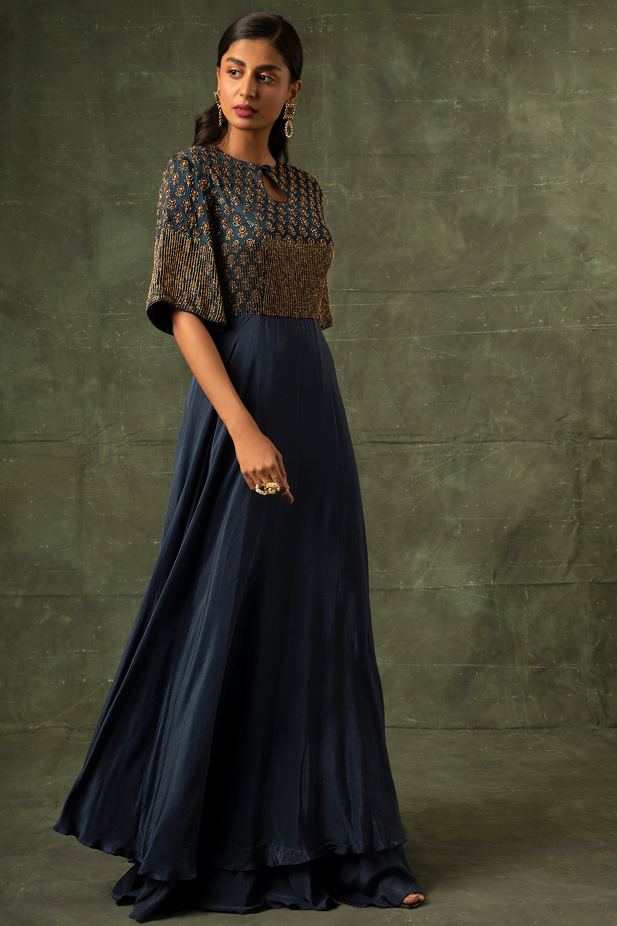 Blue ajrakh A-line Gown