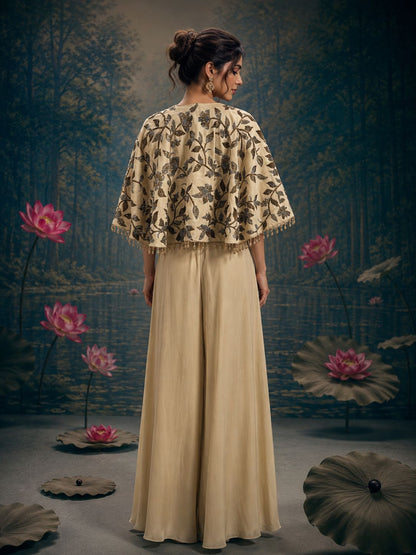 Floral Embroidered Cape Co-Ord Set