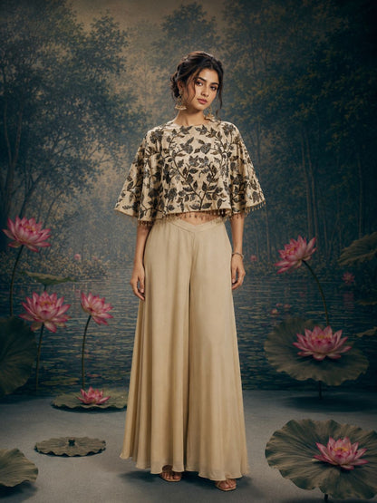 Floral Embroidered Cape Co-Ord Set