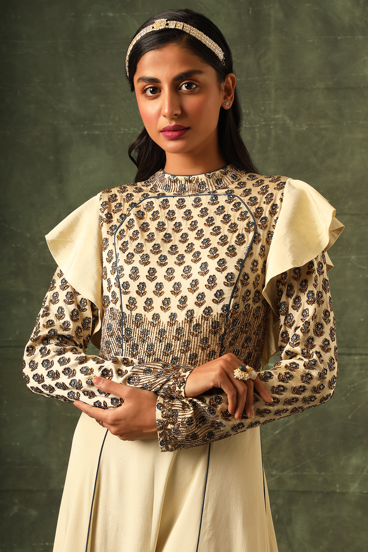Ivory ajrakh A line gown