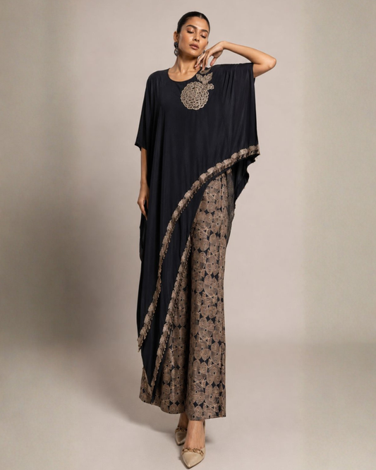 Midnight Black Embroidered Kaftan Co-Ord Set