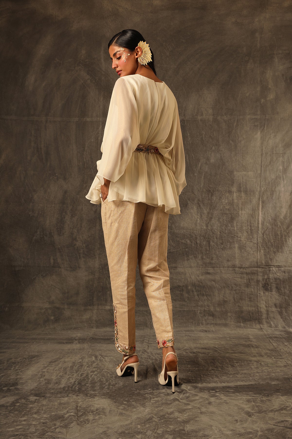 Voile Kaftan draped top with jute pants