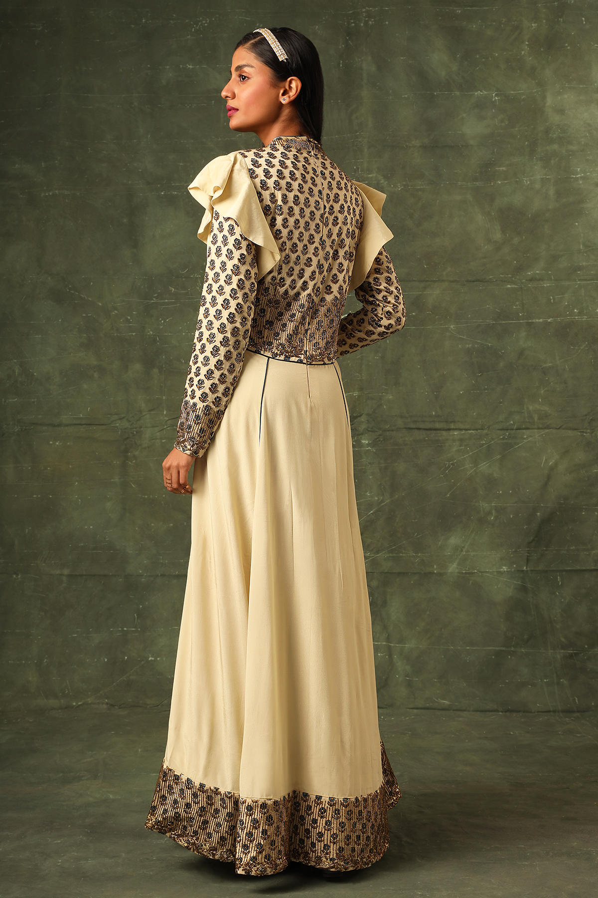 Ivory ajrakh A line gown
