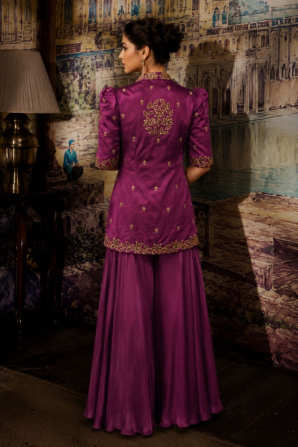 Magenta Embroidered Peplum Co-Ord Set