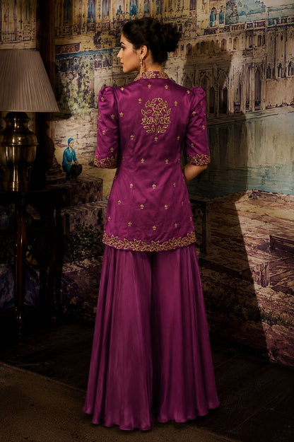 Magenta Embroidered Peplum Co-Ord Set