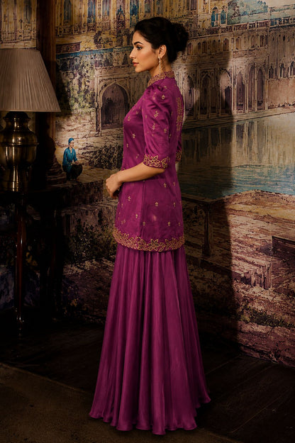 Magenta Embroidered Peplum Co-Ord Set