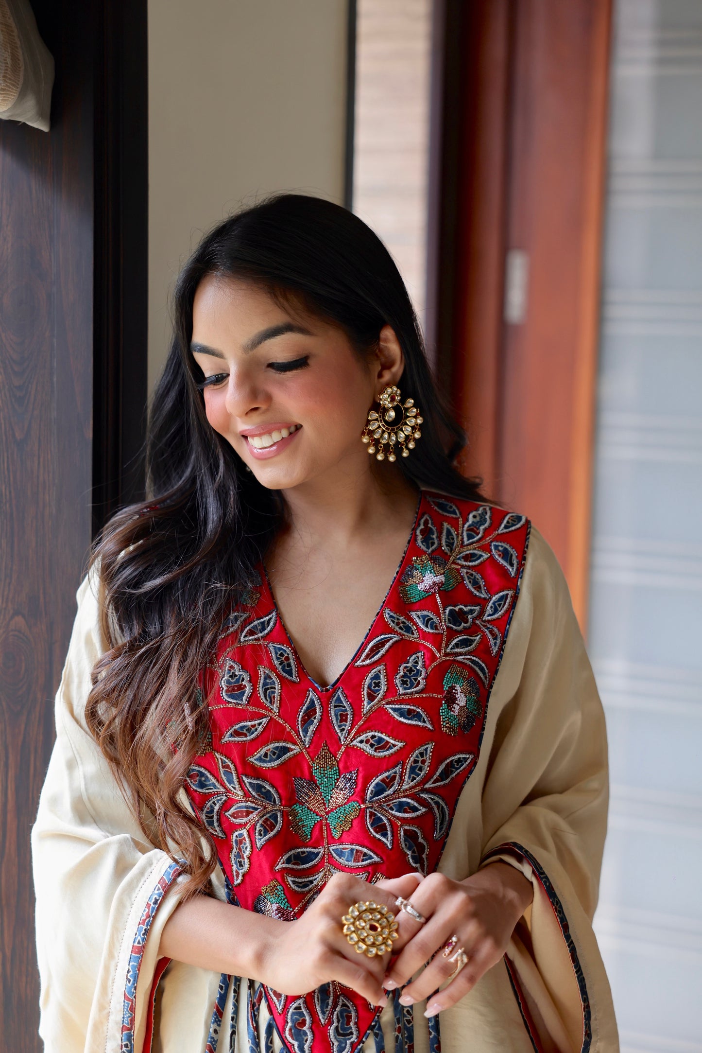 Tamanna Miglani in Beige Embellished Kaftan with Skirt