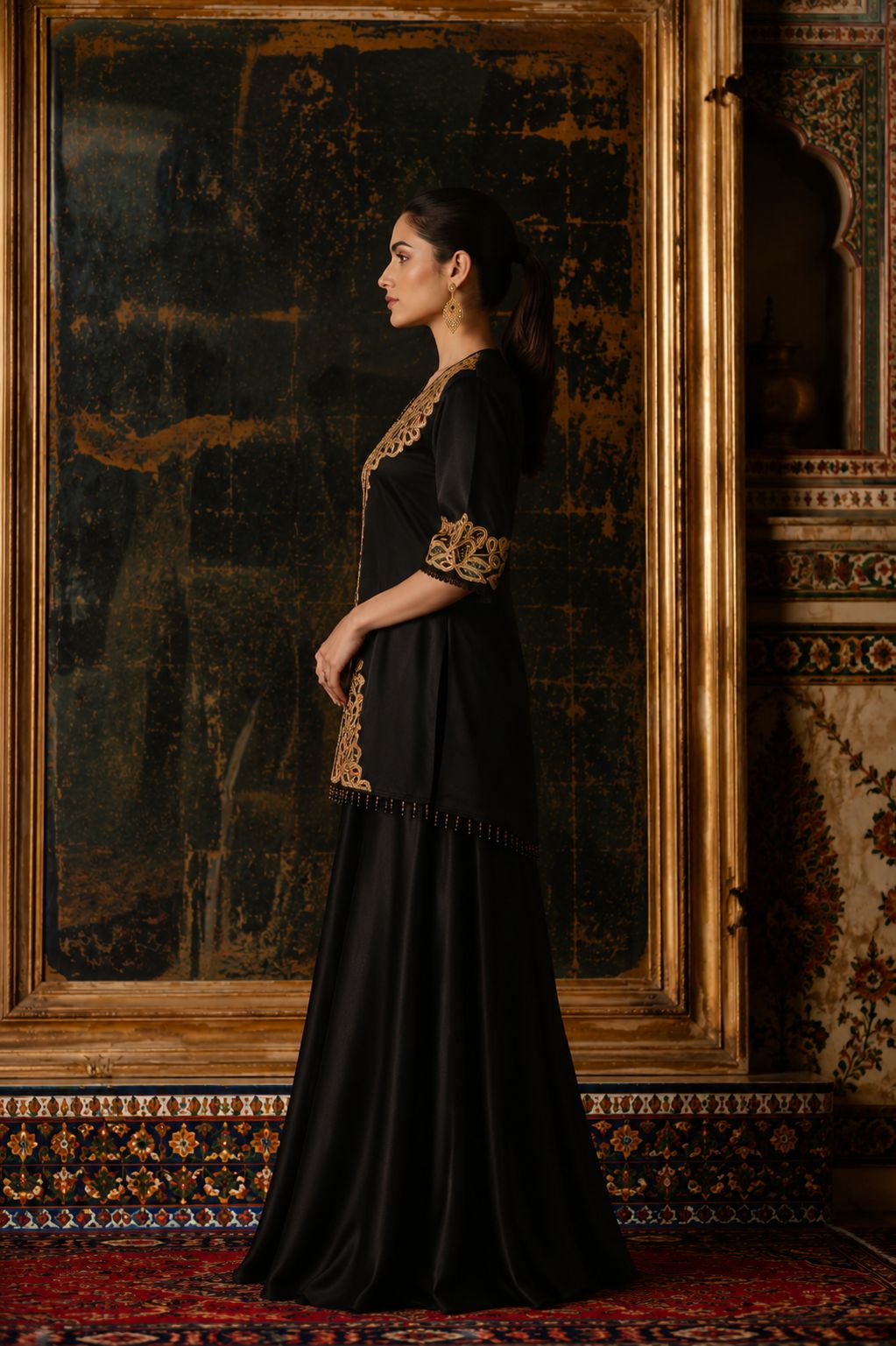 Black Floral Embroidered Co-Ord Set