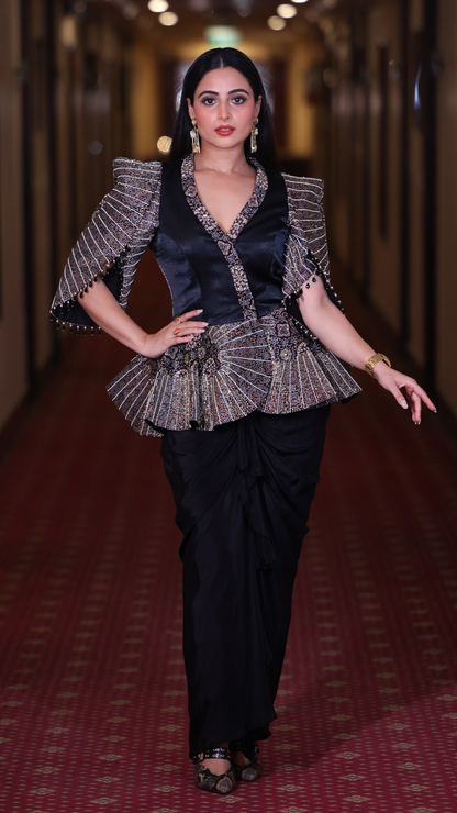 Aishwarya Sharma in Black Peplum Top with Drape Skirt