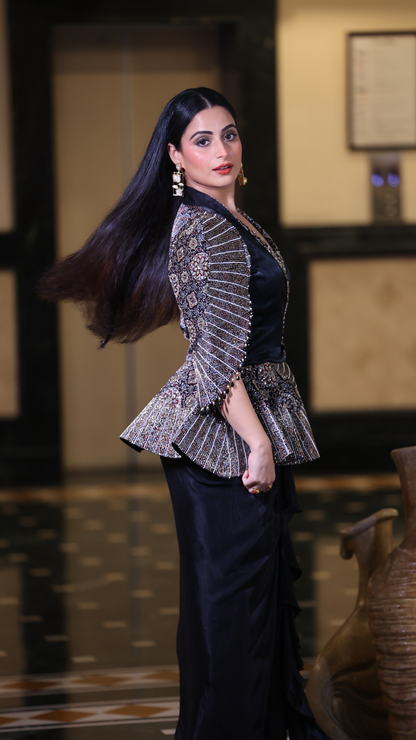 Aishwarya Sharma in Black Peplum Top with Drape Skirt
