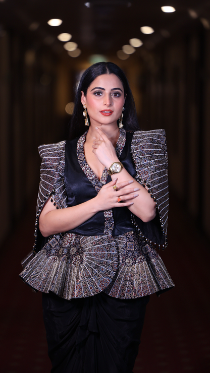 Aishwarya Sharma in Black Peplum Top with Drape Skirt