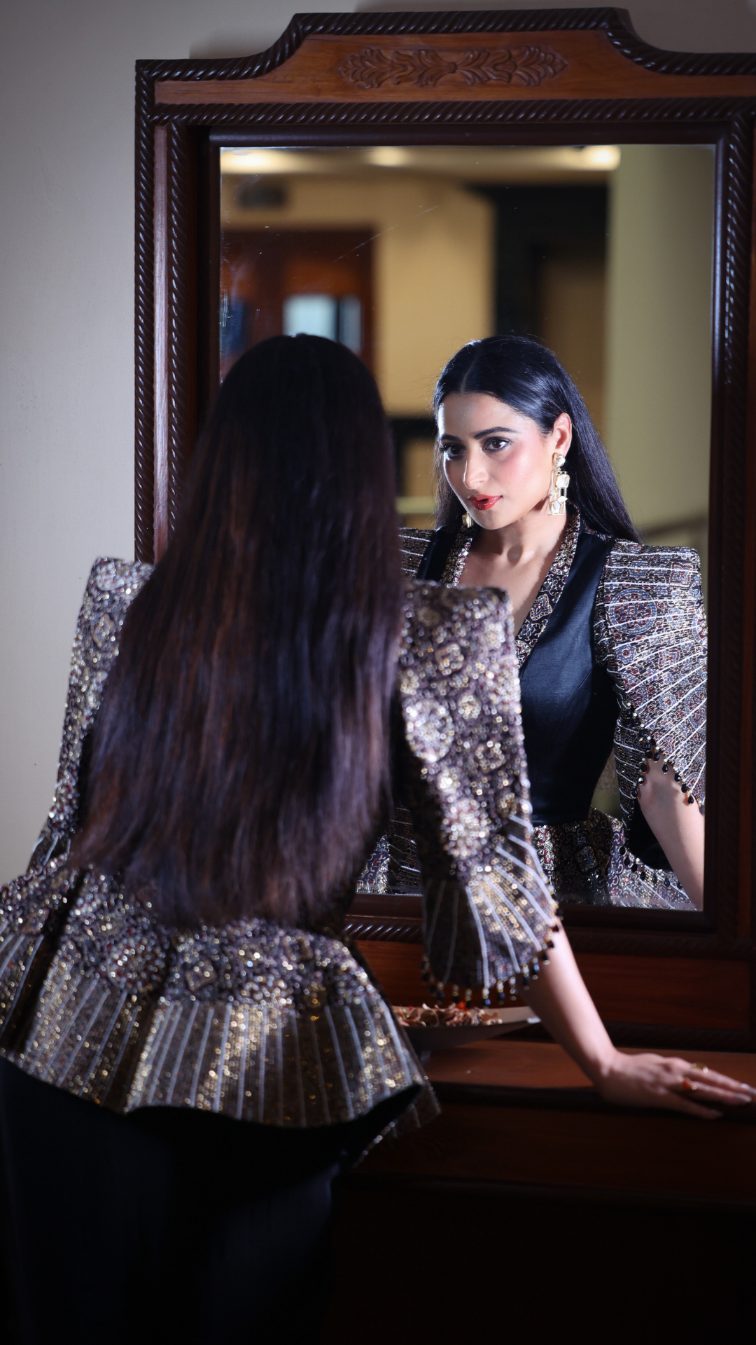 Aishwarya Sharma in Black Peplum Top with Drape Skirt