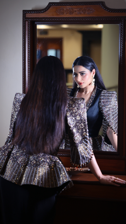 Aishwarya Sharma in Black Peplum Top with Drape Skirt