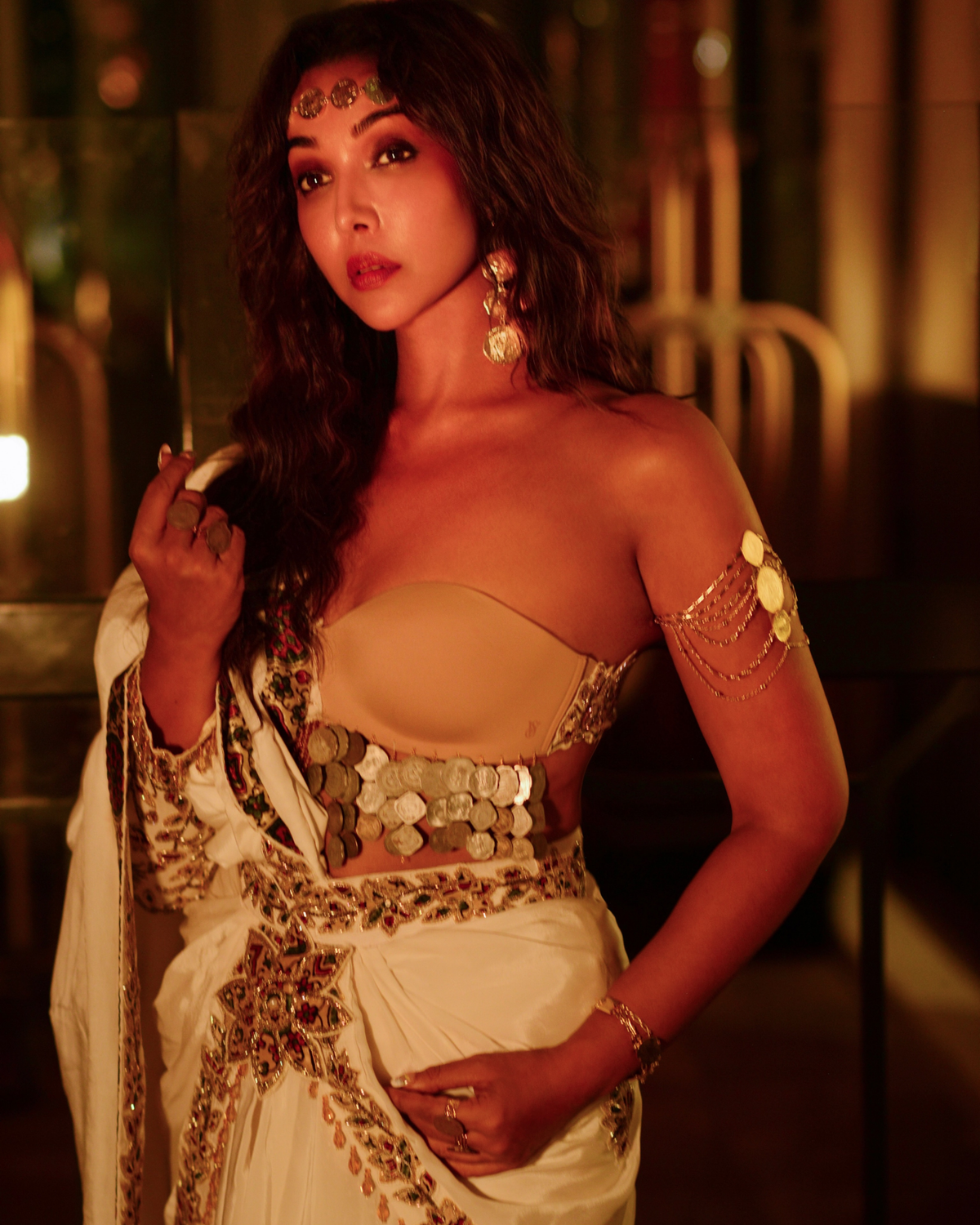 Anupriya Goenka in White Drape Saree with Corset Blouse