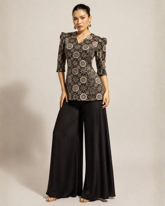 Black Heritage Print Peplum Co-Ord Set