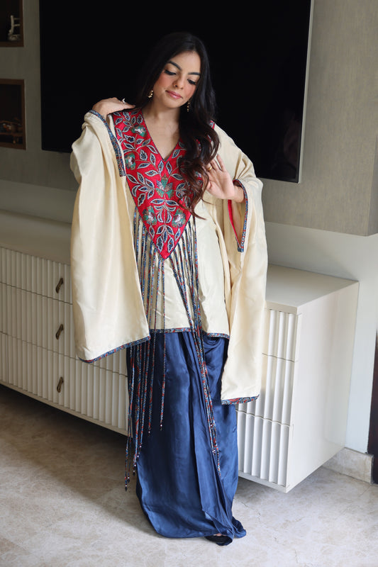 Tamanna Miglani in Beige Embellished Kaftan with Skirt