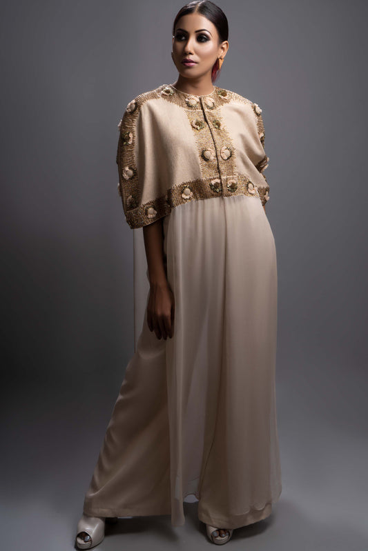 Ivory Embellished Cape & Palazzo Co-Ord Set