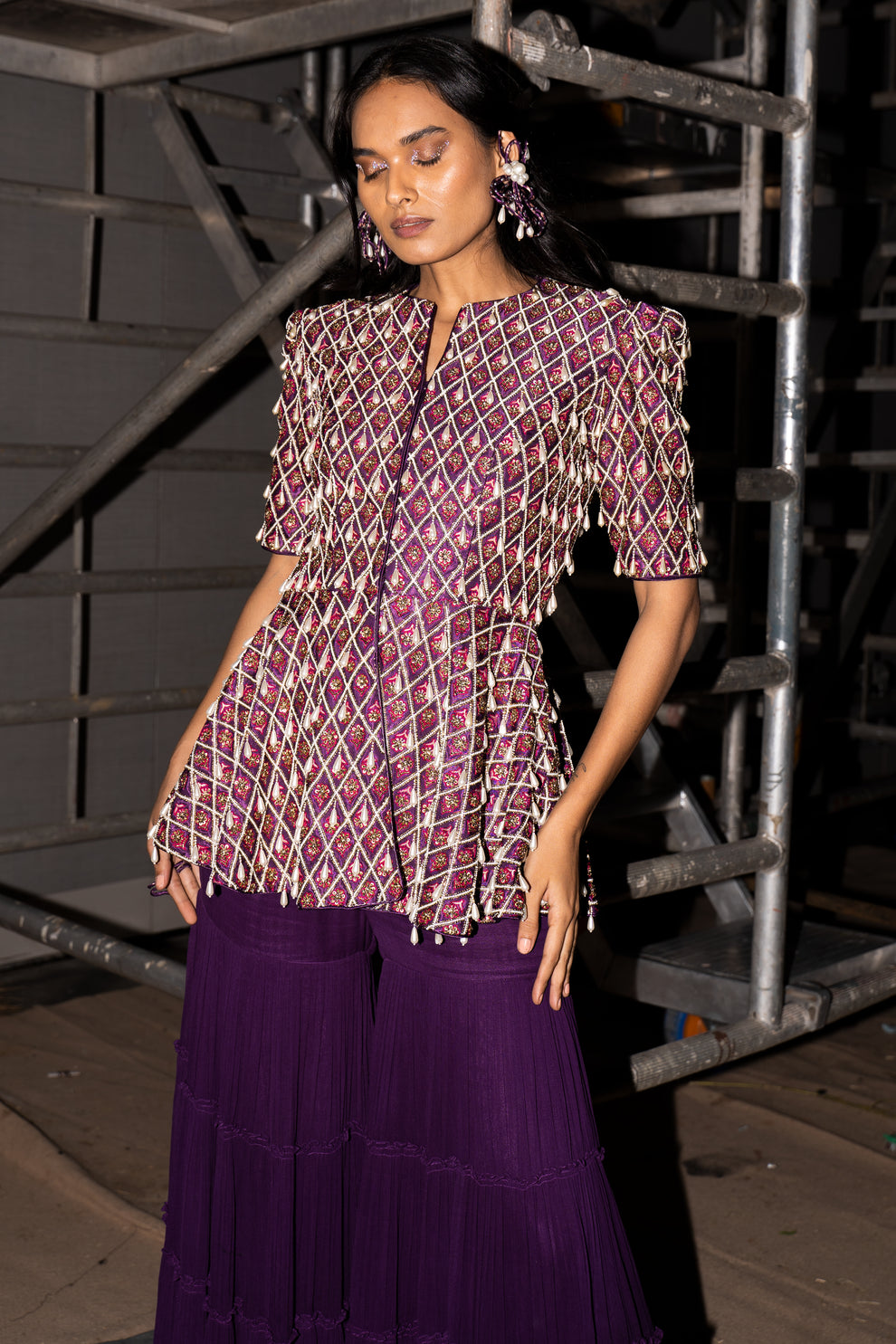 MULMUL DHIVYA AJRAKH PRINT SHARARA SET