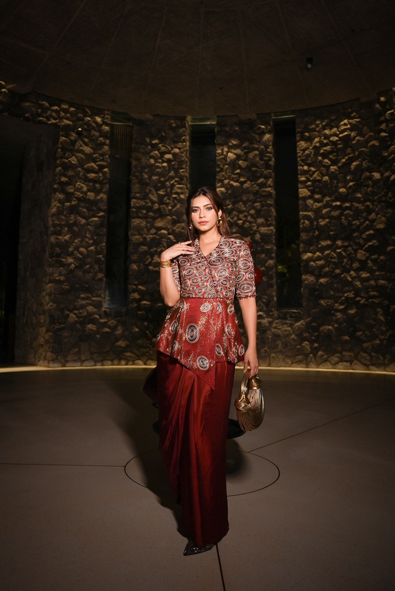 Nagma Mirajkar in Red Ajrakh drape dress