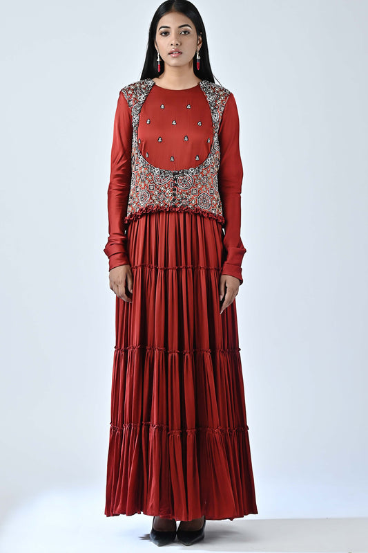 Red Ajrakh Gathered dress